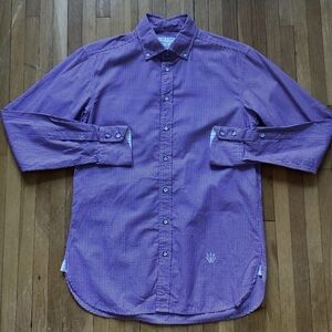 Rag & Bone Men's Size Small White/Red Checkered Button Front Shirt,Cotton,Logo